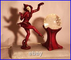 RED PIXIE vtg art deco gerdago harlequin lamp jb hirsch marble globe dance girl