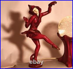 RED PIXIE vtg art deco gerdago harlequin lamp jb hirsch marble globe dance girl