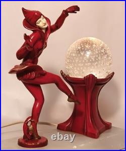 RED PIXIE vtg art deco gerdago harlequin lamp jb hirsch marble globe dance girl