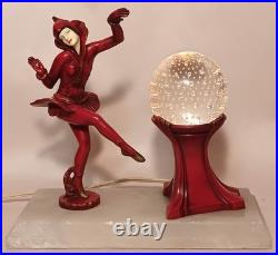 RED PIXIE vtg art deco gerdago harlequin lamp jb hirsch marble globe dance girl