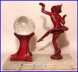 RED PIXIE vtg art deco gerdago harlequin lamp jb hirsch marble globe dance girl