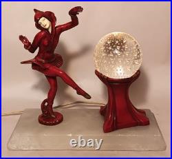 RED PIXIE vtg art deco gerdago harlequin lamp jb hirsch marble globe dance girl