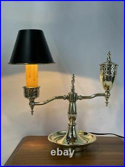 RESTORED Antique Vtg Brass Oil Desk Lamp Student Art Deco Victorian Colonial