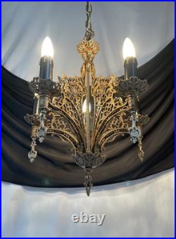 RESTORED Antique Vtg Griffin Lion Chandelier Gothic Arts Crafts Deco 1920s 1930s