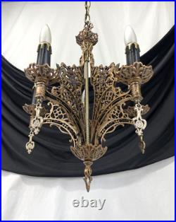 RESTORED Antique Vtg Griffin Lion Chandelier Gothic Arts Crafts Deco 1920s 1930s