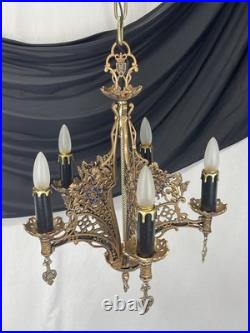 RESTORED Antique Vtg Griffin Lion Chandelier Gothic Arts Crafts Deco 1920s 1930s