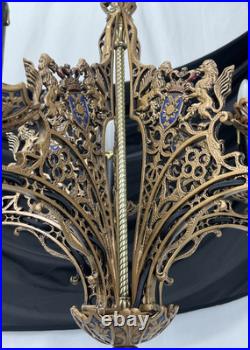 RESTORED Antique Vtg Griffin Lion Chandelier Gothic Arts Crafts Deco 1920s 1930s