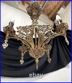 RESTORED Antique Vtg Griffin Lion Chandelier Gothic Arts Crafts Deco 1920s 1930s