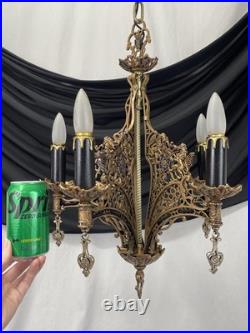 RESTORED Antique Vtg Griffin Lion Chandelier Gothic Arts Crafts Deco 1920s 1930s