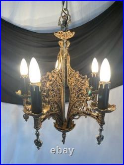 RESTORED Antique Vtg Griffin Lion Chandelier Gothic Arts Crafts Deco 1920s 1930s