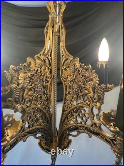 RESTORED Antique Vtg Griffin Lion Chandelier Gothic Arts Crafts Deco 1920s 1930s