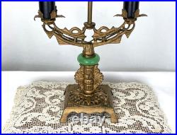 REWIRED Antique Vtg Art Deco Table Desk Lamp Green Jadeite Houze Glass 1920's