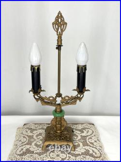 REWIRED Antique Vtg Art Deco Table Desk Lamp Green Jadeite Houze Glass 1920's