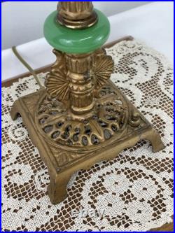 REWIRED Antique Vtg Art Deco Table Desk Lamp Green Jadeite Houze Glass 1920's
