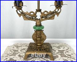 REWIRED Antique Vtg Art Deco Table Desk Lamp Green Jadeite Houze Glass 1920's
