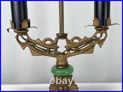 REWIRED Antique Vtg Art Deco Table Desk Lamp Green Jadeite Houze Glass 1920's