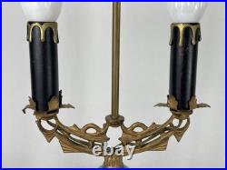 REWIRED Antique Vtg Art Deco Table Desk Lamp Green Jadeite Houze Glass 1920's