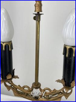 REWIRED Antique Vtg Art Deco Table Desk Lamp Green Jadeite Houze Glass 1920's