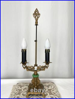 REWIRED Antique Vtg Art Deco Table Desk Lamp Green Jadeite Houze Glass 1920's