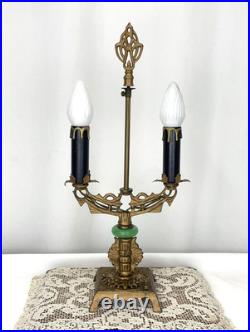 REWIRED Antique Vtg Art Deco Table Desk Lamp Green Jadeite Houze Glass 1920's