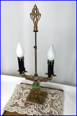 REWIRED Antique Vtg Art Deco Table Desk Lamp Green Jadeite Houze Glass 1920's