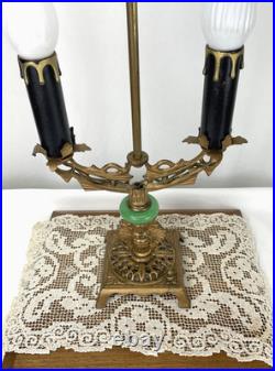REWIRED Antique Vtg Art Deco Table Desk Lamp Green Jadeite Houze Glass 1920's