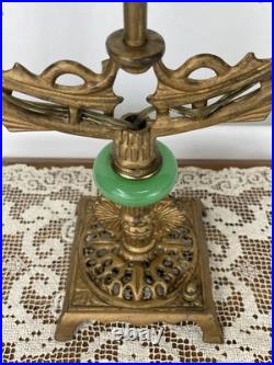 REWIRED Antique Vtg Art Deco Table Desk Lamp Green Jadeite Houze Glass 1920's