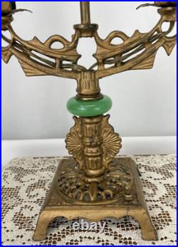 REWIRED Antique Vtg Art Deco Table Desk Lamp Green Jadeite Houze Glass 1920's