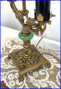 REWIRED Antique Vtg Art Deco Table Desk Lamp Green Jadeite Houze Glass 1920's