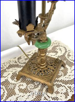 REWIRED Antique Vtg Art Deco Table Desk Lamp Green Jadeite Houze Glass 1920's