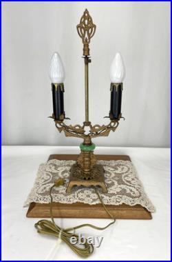 REWIRED Antique Vtg Art Deco Table Desk Lamp Green Jadeite Houze Glass 1920's