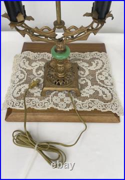 REWIRED Antique Vtg Art Deco Table Desk Lamp Green Jadeite Houze Glass 1920's