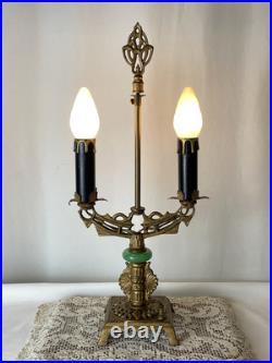REWIRED Antique Vtg Art Deco Table Desk Lamp Green Jadeite Houze Glass 1920's