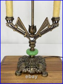 REWIRED Antique Vtg Art Deco Table Desk Lamp Green Jadeite Houze Glass 1920s 30s