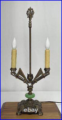 REWIRED Antique Vtg Art Deco Table Desk Lamp Green Jadeite Houze Glass 1920s 30s