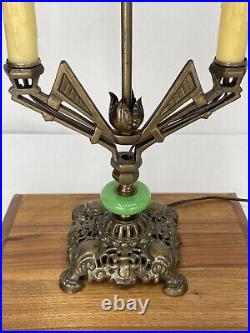 REWIRED Antique Vtg Art Deco Table Desk Lamp Green Jadeite Houze Glass 1920s 30s