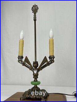 REWIRED Antique Vtg Art Deco Table Desk Lamp Green Jadeite Houze Glass 1920s 30s