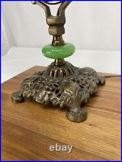 REWIRED Antique Vtg Art Deco Table Desk Lamp Green Jadeite Houze Glass 1920s 30s