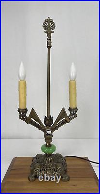 REWIRED Antique Vtg Art Deco Table Desk Lamp Green Jadeite Houze Glass 1920s 30s