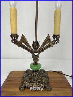 REWIRED Antique Vtg Art Deco Table Desk Lamp Green Jadeite Houze Glass 1920s 30s