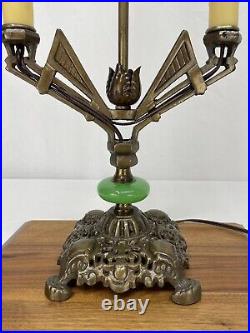 REWIRED Antique Vtg Art Deco Table Desk Lamp Green Jadeite Houze Glass 1920s 30s