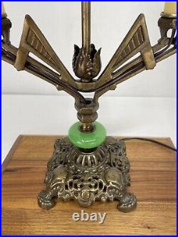 REWIRED Antique Vtg Art Deco Table Desk Lamp Green Jadeite Houze Glass 1920s 30s