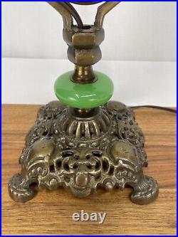 REWIRED Antique Vtg Art Deco Table Desk Lamp Green Jadeite Houze Glass 1920s 30s