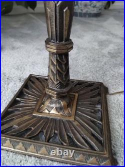 REWIRED Antique Vtg Art Deco Table Lamp Desk Geometric 1920s 1930s Brass Patina