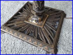 REWIRED Antique Vtg Art Deco Table Lamp Desk Geometric 1920s 1930s Brass Patina