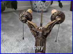 REWIRED Antique Vtg Art Deco Table Lamp Desk Geometric 1920s 1930s Brass Patina