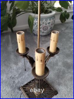 REWIRED Antique Vtg Art Deco Table Lamp Desk Geometric 1920s 1930s Brass Patina