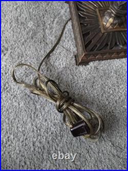 REWIRED Antique Vtg Art Deco Table Lamp Desk Geometric 1920s 1930s Brass Patina