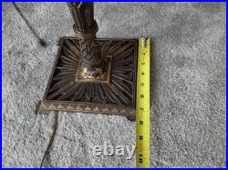 REWIRED Antique Vtg Art Deco Table Lamp Desk Geometric 1920s 1930s Brass Patina