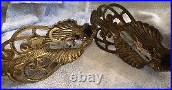 REWIRED Pair Art Deco 1930-40s Electric Wall Sconces Gold Seashell SHELL Ornate